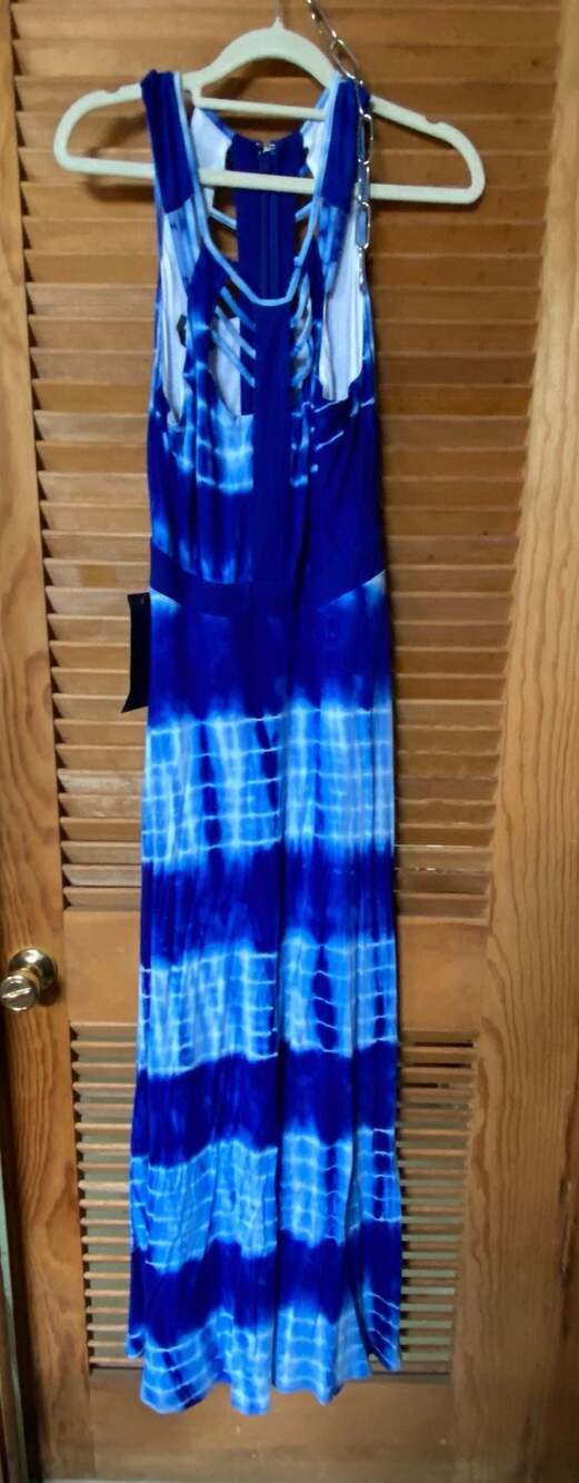 Bebe Blue/White Tie Dye Cutout Back Maxi Dress size S
